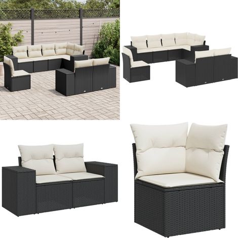Salon de jardin 8 pcs avec coussins noir résine tressée - Ensemble Salon De Jardin - Meuble Extérieur - Mobilier De Jardin - Salon De Jardin Pliable - Set De Salon De Jardin - Home & Living (1/5)