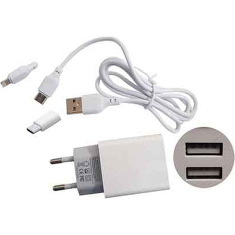 caricatore usb da parete con cavo di ricarica 2,4a - 2 usb- 100 cm - attacco type c