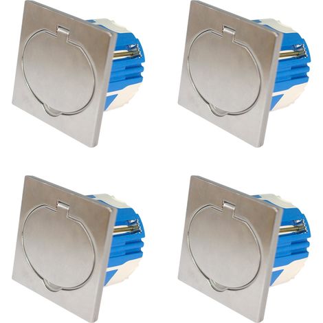 Lot de 4 prises 16A 2P+T finition alu brossé - IP44 avec boîte d'installation - Zenitech (1/5)