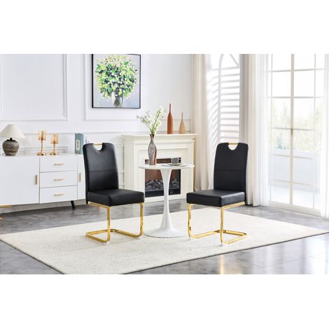 Juego de 2 sillas de comedor curvas, respaldo ergonómico, patas antideslizantes, PU negro (1/5)