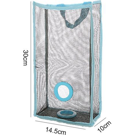 Sac de rangement suspendu réutilisable en filet pour légumes, fruits, ail et déchets (Bleu S) (1/5)