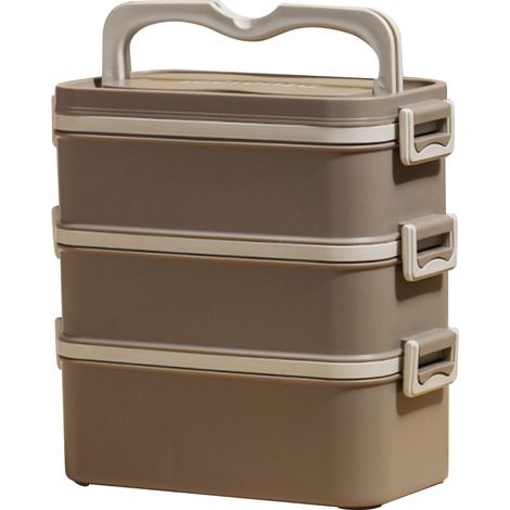 Boîte repas 3 étages en acier inoxydable 304, empilable, portable, grande capacité, bento pour enfants adultes étudiants marron (1/5)