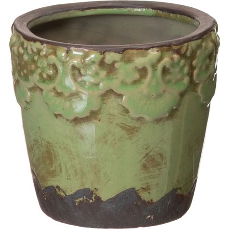 Cache-pot vert en céramique vieillie (1/3)