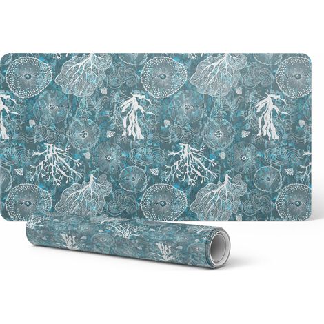 Alfombrilla de escritorio antideslizante con estampado marino org谩nico de 90x45 cm.