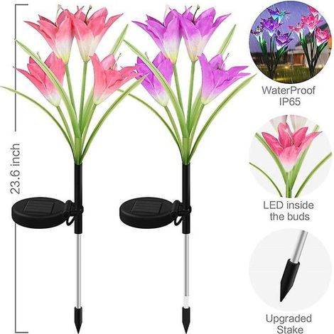 Solarbetriebene, lilienförmige Gartenleuchten – Farbwechsel, 16 große Blüten, wasserdicht (IP65), für Garten, Terrasse und Einfahrt – 4er-Set (1/3)