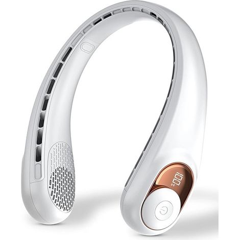 Ventilateur de cou portable sans pales - Débit d'air à 360° - Super silencieux - 3 vitesses - 5200 mAh - Volume d'air de refroidissement amélioré - Ventilateur mains libres rechargeable par USB (1/5)