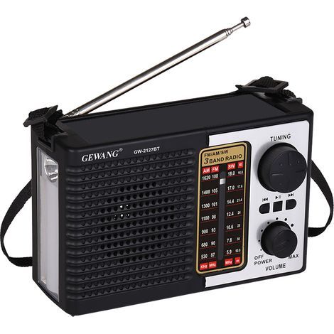 Radio portable solaire FM/AM/ondes courtes, haut-parleur Bluetooth, lecteur MP3, rechargeable, lampe de poche LED d'urgence, utilisation intérieure et extérieure. (1/5)