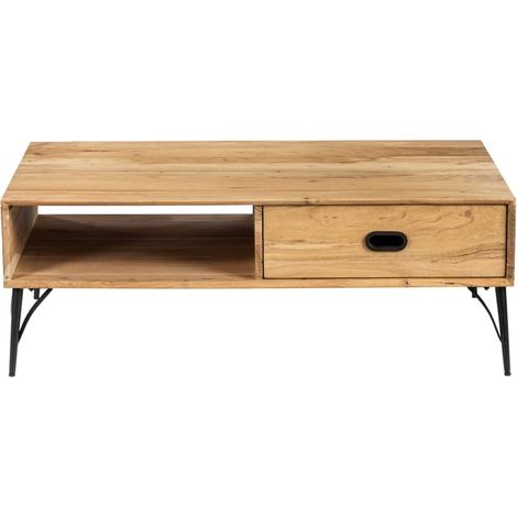Table basse bois clair industriel SERENA 115cm - 115x70x40 cm - Kayu Meuble (1/5)