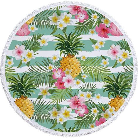 Filiyano-Serviette de plage ronde à motif flamants roses, tapisserie en microfibre avec pompons décoratifs, tapis de pique-nique portable, nappe (1/5)