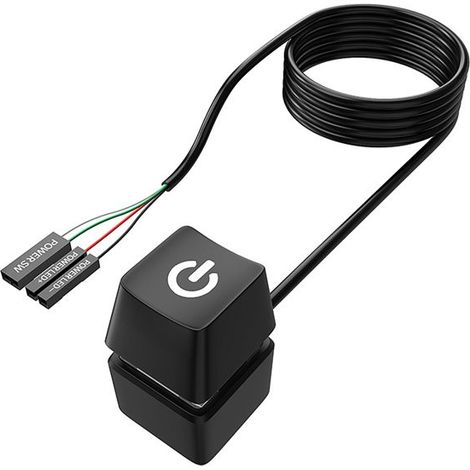 Interrupteur d'alimentation de bureau noir avec indicateur LED bleu et cordon d'alimentation, câble d'extension pour PC, bouton carr (1/4)