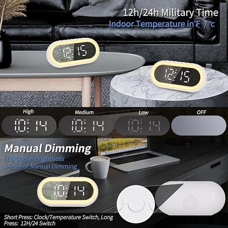 Intelligenter digitaler Wecker mit LED-Temperaturanzeige und Schlummerfunktion, ideal für Büro und Reisen (weiß).