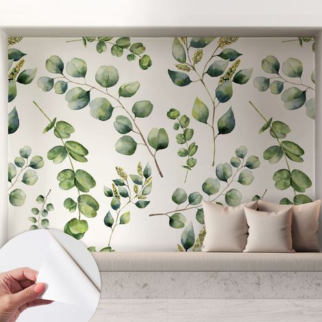 Papier peint autocollant Mural avec colle pour salon et chambre Décoration murale rapide Feuilles vertes 208x146 cm (1/5)