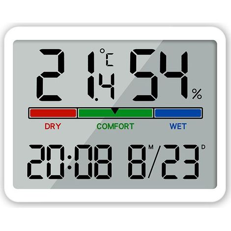 Termómetro e higrómetro de interior, termómetro digital de sobremesa con monitor de temperatura y humedad, termómetro de ambiente preciso con medidor de humedad y reloj.