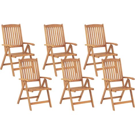 Conjunto de 6 sillas de jardín de madera de acacia marrón claro plegable aire libre Java