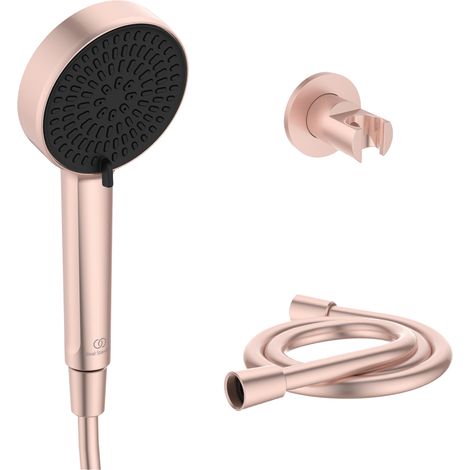 Ideal Standard Alu+ Ensemble de Douche 3 en 1, Pommeau de douche 2 jets, Flexible et Support, Rose brossé