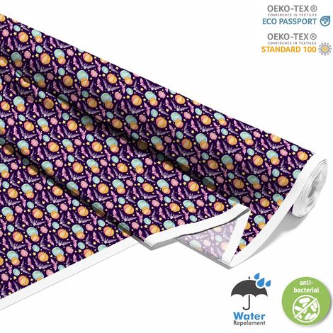 OUTDOOR DEKOSTOFFE OXFORD - Motiv bunte Kürbisse und Fledermäuse