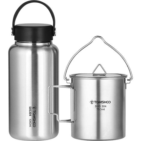 TOMSHOO 1050ml Edelstahl-Trinkflasche, auslaufsichere Sport-Trinkflasche mit 750ml Kaffeebecher