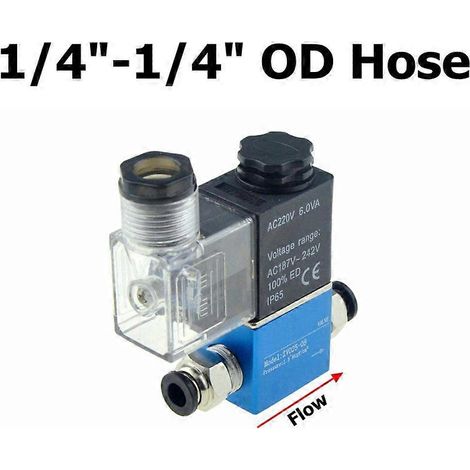 Électrovanne pneumatique 12 V/24 V/220 V, 2 positions, orifice 1/4", 2 voies normalement fermée, référence 2V025-08, pour compresseur d'air. Tuyau 1I4-1I4 pouces CC 24 V (1/5)