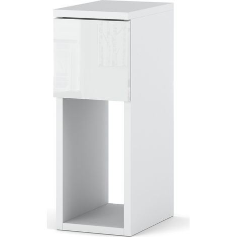 Nachttisch Weiß Hochglanz & Matt 20 cm - moderner Beistelltisch mit Schublade für Schlafzimmer