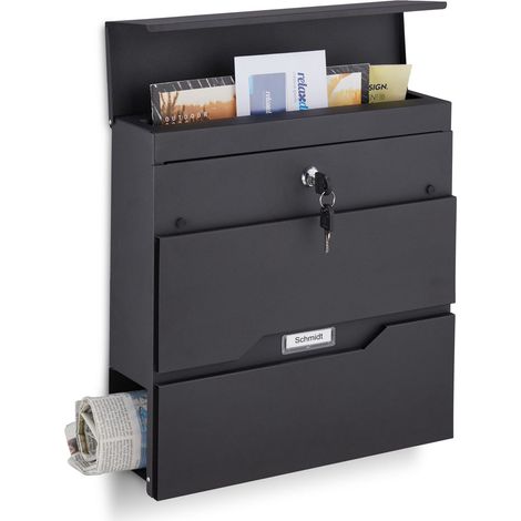 Briefkasten mit zeitungshalter schwarz