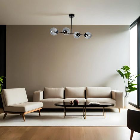 Lustre noir et fumé, corps en métal, longueur 90 cm, diamètre du capuchon 15 cm, douille E27, max 40 W, 220-240 V, éclairage pour les espaces modernes (1/5)