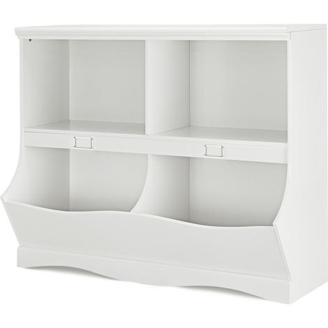 Bibliothèque enfants avec 2 casiers et 2 bacs 105,5 x 39,5 x 84 cm rangement moderne en MDF blanc