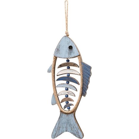 Décoration murale en bois représentant un poisson, décoration nautique antique, B-- (1/5)