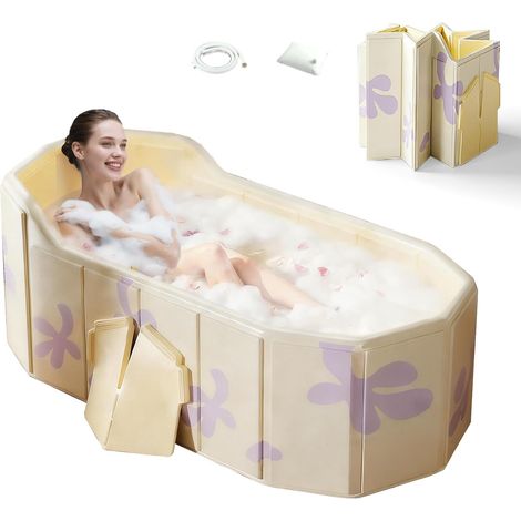 1 Baignoire Pliable, 140x55x55 Cm, Dossier Ergonomique, Matériau 5 Couches, Pour Spa Et Bain Froid (1/5)
