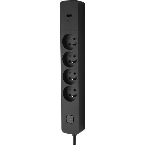 Multiprise avec Interrupteur 4 Prises 2P+T 16A + 1 USB-A + 1 USB-C 3,4A Idéale Branchements Multiples Cordon 1,5 Mètre Noir (1/5)