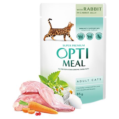 OPTIMEAL Cat Adult Rabbit in gelatina di carote 85 g