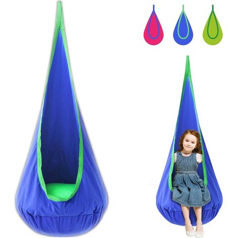 Balançoire suspendue en coton pour enfants avec coussin d'air durable, nid de hamac pour intérieur et extérieur (bleu) (1/5)