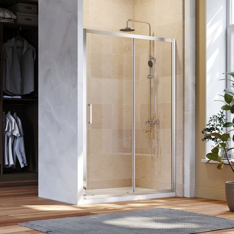 ELEGANT 1200mm Sliding Shower Cubicle Walk in Glass Enclosure 8mm Nano Bathroom Cabin with Anti-Slip Shower Base Tray 1200x700mm and Waste Trap (1/5)