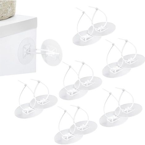 Correas de fijación para muebles - Antivuelco - Seguridad en el hogar - No requiere perforación - Paquete de 12 - Transparentes (1/5)