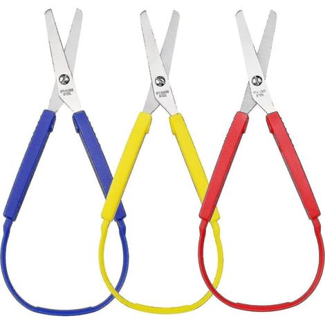 Ciseaux à boucle colorée (lot de 3), ciseaux de sécurité à ouverture automatique, prise en main facile (1/4)