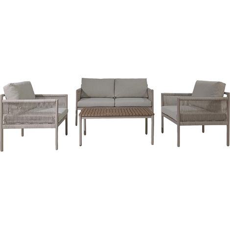 Salotto da Giardino Rebecca Mobili Makopa 68x135x67 Alluminio PE Grigio Chiaro Marrone Moderno SET 4 pz