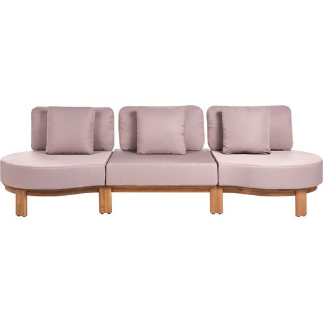 Sofá de jardín 3 plazas marrón claro patas de madera de acacia cojines de asiento y respaldo de tela Arzello (1/5)