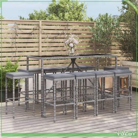Ensemble de bar de jardin - FAFEICY - 3187640 - gris - rotin poly résistant aux intempéries - dessus verre trempé (1/5)