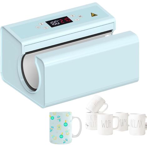 Automatic Heat Transfer Machine for Mugs, 325-887 mL, Diameter 75-85 mm, Adjustable Temperature and Time Sublimation Machine, Fast and Even Heating, for Transferring Images onto Mugs, Blue