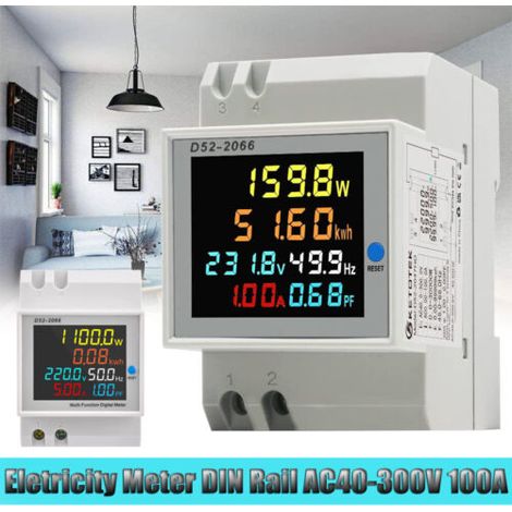 1 Compteur électrique, écran LCD, courant alternatif 300V, rail DIN, usage intérieur extérieur (1/5)