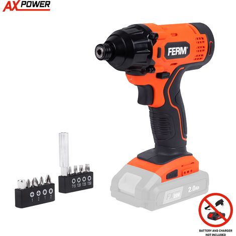 Ferm – Visseuse à chocs sans fil 20V – Couple 150Nm – Vitesse 0-2500/min – Fréquence d'impact 0-3500/min – Éclairage LED pour précision