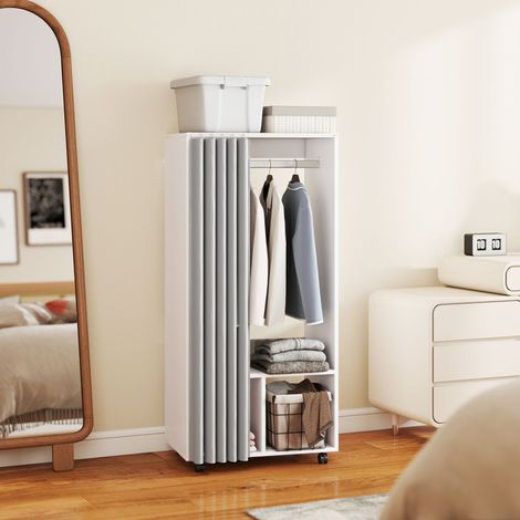 Armoire penderie armoire de rangement mobile avec rideau, tringle de suspension, 60 x 40 x 128 cm, blanc (1/5)