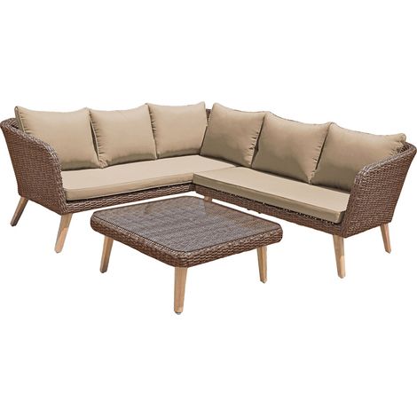 Lounge Set aus Akazie mit Kissen GARDA-120 in anisbraun (1/2)