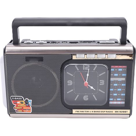 Radio Bluetooth multifonctionnelle portable AM/FM/SW avec horloge et lampe torche, finition dorée, prise AU 220 V (1/5)