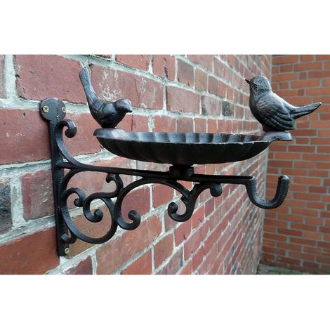abreuvoir à oiseaux en fonte, style rustique, noir-brun antique