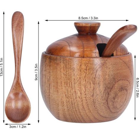 Pot D Assaisonnement - Bois - Couvercle Avec Cuillère Intégrée - Pour Cuisine Maison Et Professionnelle - 1 Pièce (1/5)