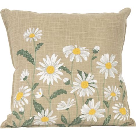 Coussin décoratif en coton motif marguerite Taupe 45x45 cm (1/2)