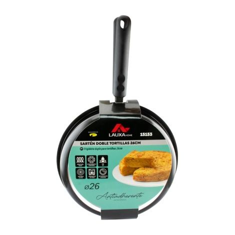 Sartén doble de tortillas 26 cm, aluminio prensado, antiadherente, mango ergonómico, marca LAUXA HOME (1/5)