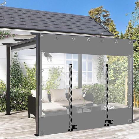 Bb-Boom – Rideau de bâche transparent gris imperméable 0,5mm PVC – Œillets métalliques – Fermetures éclair double face – Protection contre intempéries