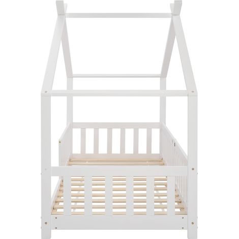 Cama infantil tipi blanca con barrera y somier de láminas 90 x 200 cm (1/5)