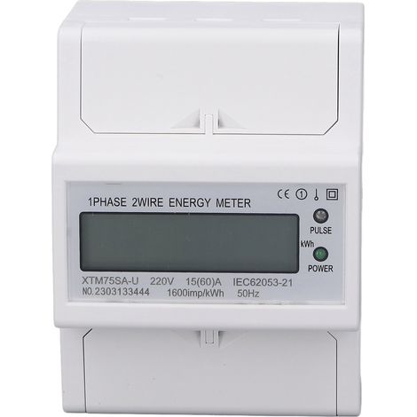 Einphasiger 4-poliger digitaler Stromzähler, LCD-Anzeige, Spannungs- und Strommessung, 35-mm-DIN-Schiene, 220 V DC, 15 (60) A (1/5)
